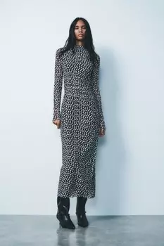 Платье из тюля с драпированной платьей ZARA, черный/белый
