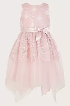 Платье из тюля с фестончатым узором Monsoon, розовый