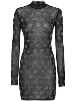Платье из тюля с монограммой Philipp Plein, черный