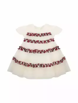 Платье из тюля с оборками Monnalisa, белый