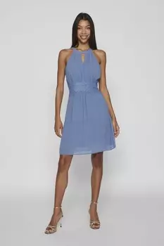 Платье из тюля с открытой спиной приталенным верхом и расклешенным низом Vila, синий