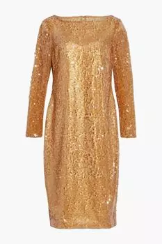 Платье из тюля с пайетками BADGLEY MISCHKA, золотой