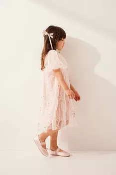 Платье из тюля с пайетками и объемными рукавами H&M, розовый
