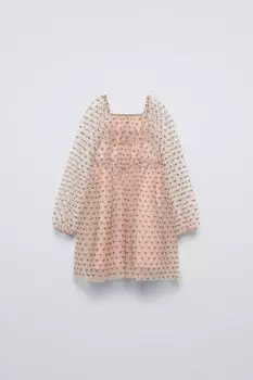 Платье из тюля с принтом сердца ZARA, медь