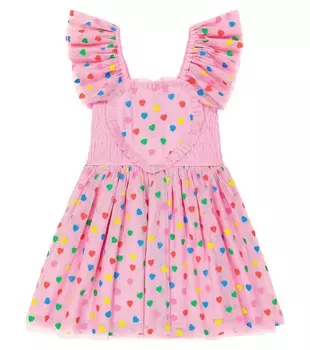 Платье из тюля с принтом Stella Mccartney Kids, розовый