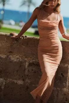 Платье из тюля с принтом ZARA, оранжевый