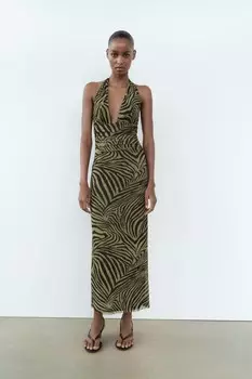 Платье из тюля с принтом ZARA, цвет greens