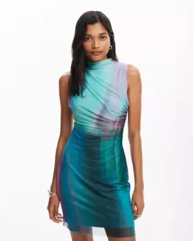 Платье из тюля с размытым эффектом Desigual, зеленый