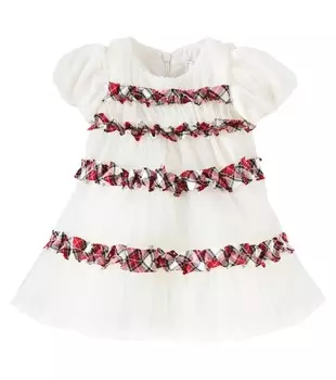 Платье из тюля с рюшами для малышей Monnalisa, цвет panna+rubino