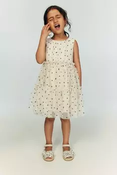 Платье из тюля с воланами H&M, бежевый