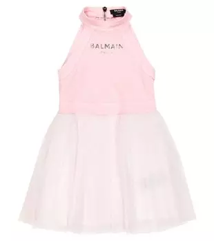 Платье из тюля с вырезом халтер Balmain, разноцветный