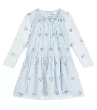 Платье из тюля с вышивкой Stella McCartney Kids, синий