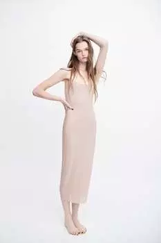Платье из тюля со стразами ZARA, бежевый