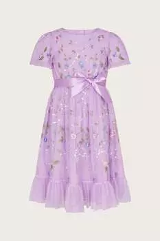 Платье из тюля украшенное цветочными мотивами Monsoon, фиолетовый
