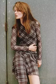 Платье из тюля в клетку с драпированной платьей ZARA, хаки