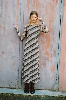 Платье из тюля в клетку ZARA, хаки