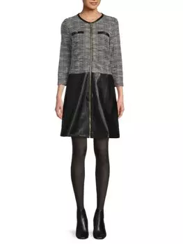 Платье из твида и искусственной кожи Ellen Tracy, цвет Black White