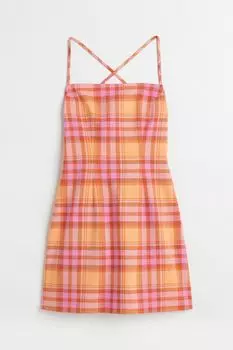 Платье из твила H&M, оранжевый/клетка