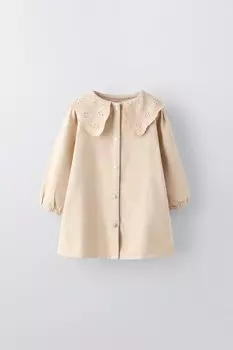 Платье из твила с деталями на воротнике ZARA, экрю