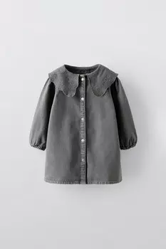 Платье из твила с деталями на воротнике ZARA, антрацитово-серый