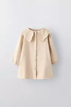 Платье из твила с деталями на воротнике ZARA, экрю