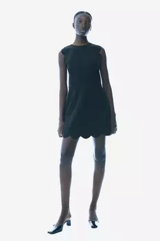 Платье из твила с фестончатыми краями H&M, черный