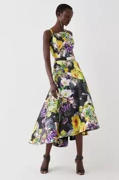 Платье из твила с глубоким вырезом и изогнутой линией шеи Coast, мультиколор