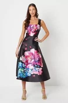 Платье из твила с квадратным вырезом и принтом Coast, черный