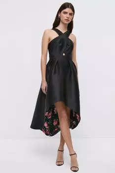 Платье из твила с перекрестным передом и контрастной подкладкой Coast, черный