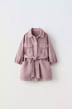 Платье из твила с поясом ZARA, лиловый