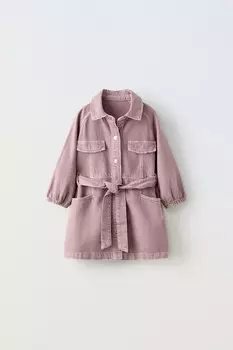 Платье из твила с поясом ZARA, лиловый