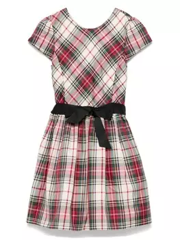Платье из твила в клетку Ralph Lauren Kids, серый