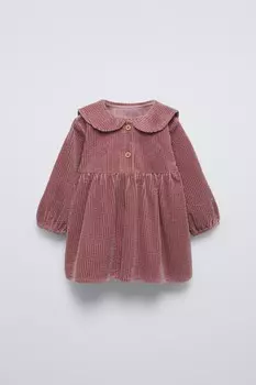Платье из вельвета с вышивкой ZARA, цвет clay