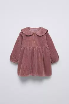 Платье из вельвета с вышивкой ZARA, цвет clay