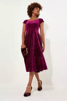 Платье из велюра с вырезом сердечком длиной до колена Joe Browns, красный