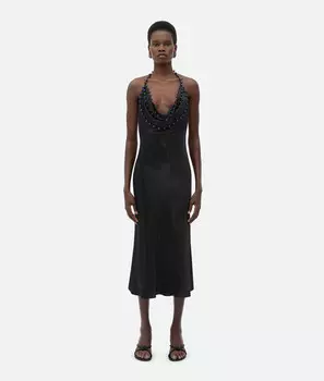 Платье из вискозного атласа Bottega Veneta, черный