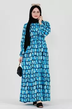 Платье из вискозной ткани с рисунком Sevitli, синий