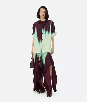 Платье из вискозы с принтом «лепестки» Bottega Veneta, мятный/бордовый