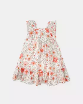 Платье из вуали для девочки с оборками и цветочным принтом Tutto Piccolo, коралловый