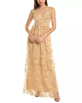 Платье из вышитого кружева Alberta Ferretti, бежевый