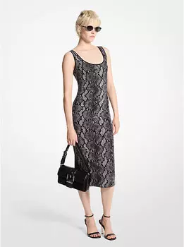 Платье из жаккарда со змеиным принтом Michael Kors, черный