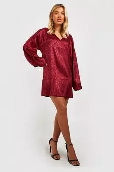 Платье из жаккардового атласа с широким рукавом Boohoo, ягодный
