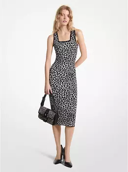 Платье из жаккардового трикотажа с леопардовым принтом Michael Kors, металлический