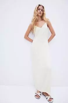 Платье из жатого атласа с закрученной деталью H&M, бежевый