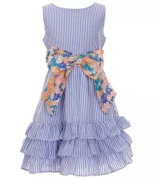 Платье из жатого хлопка в вертикальную полоску для больших девочек 7–16 лет Rare Editions, синий