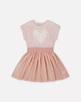 Платье из жатого материала с аппликацией светло-розового цвета Deux par Deux