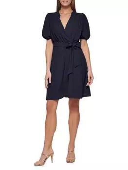 Платье из жатой ткани с поясом DKNY Navy