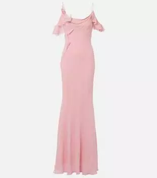 Платье из жоржета с цветочной аппликацией Self-Portrait, розовый