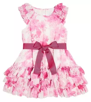 Платье из жоржета с цветочным бантом Monnalisa, мультиколор