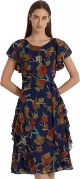 Платье из жоржета с цветочным принтом и оборками LAUREN Ralph Lauren, цвет Blue Multi